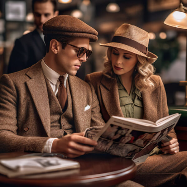 man and woman reading together newspaper