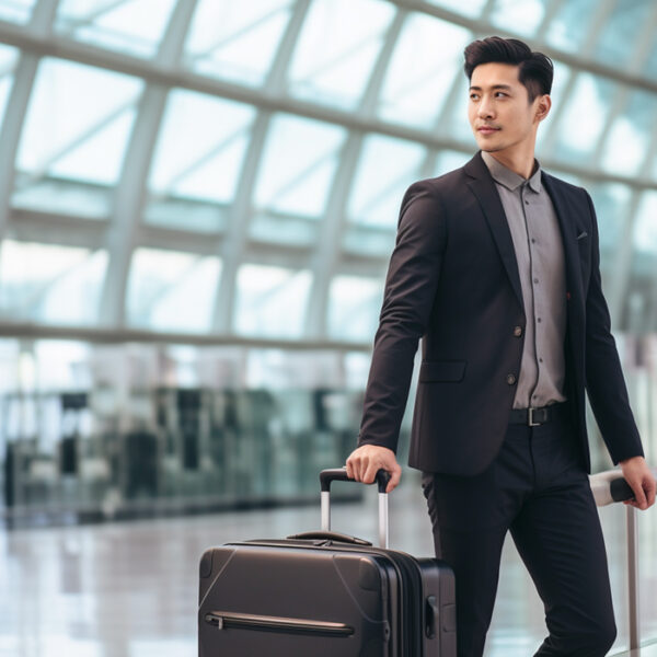 man with suitcase in airport